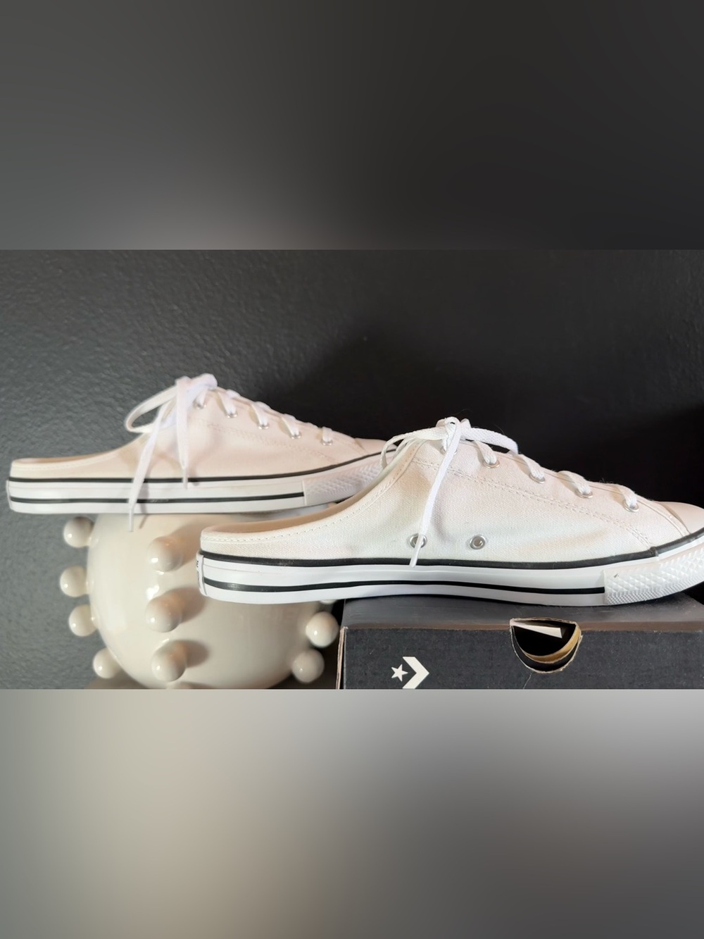 Converse White Canvas Mule  Sneakers with Black Stripe